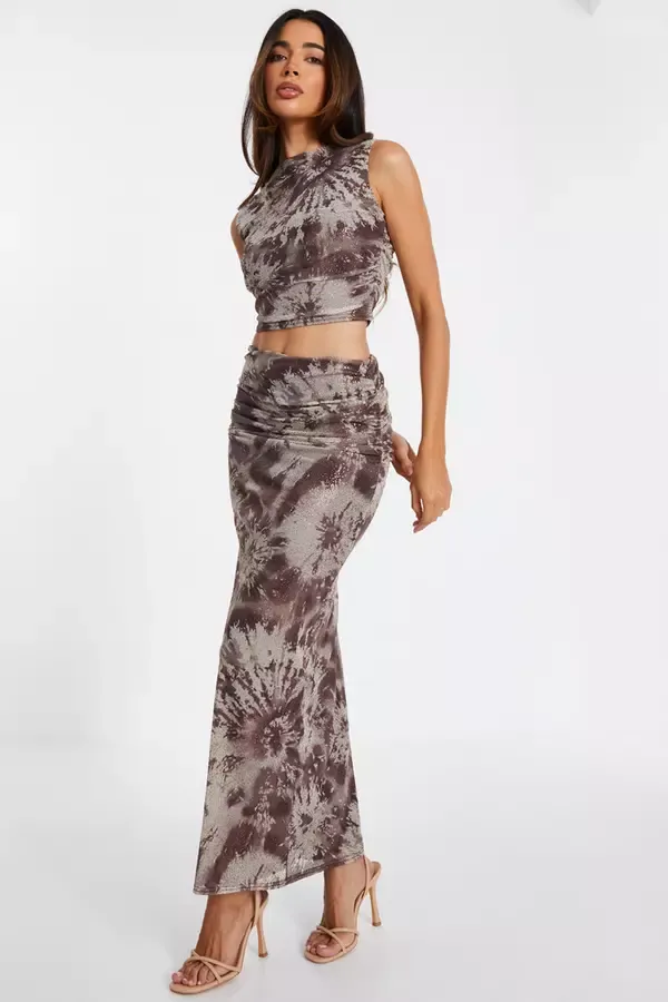 Quiz Clothing Going Out Brown Mesh Marble Print Midaxi Skirt 8211 Women