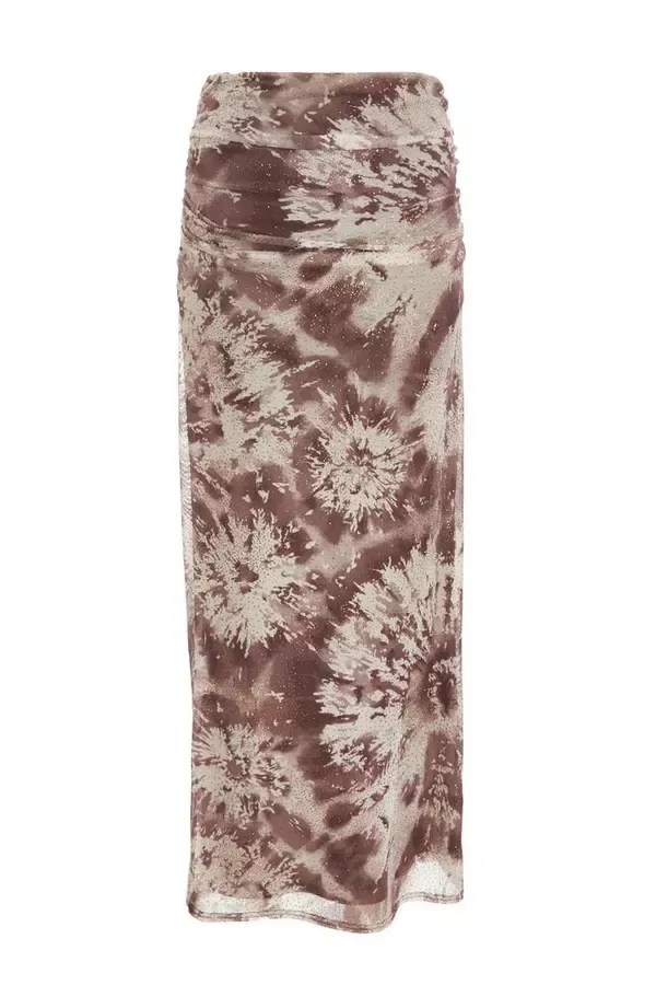 Quiz Clothing Going Out Brown Mesh Marble Print Midaxi Skirt 8211 Women