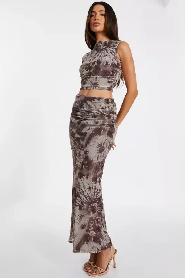 Quiz Clothing Going Out Brown Mesh Marble Print Midaxi Skirt 8211 Women