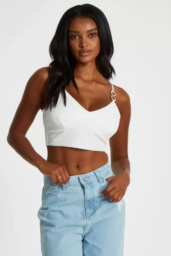 Quiz Clothing Going Out Cream Gold Strappy Crop Top 8211 Women
