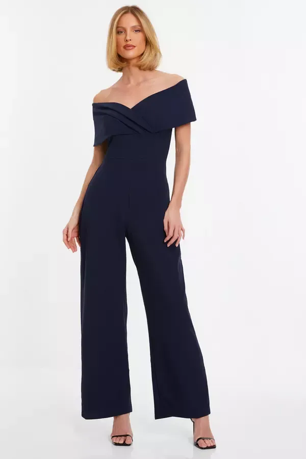 Quiz Clothing Going Out Navy Bardot Palazzo Jumpsuit 8211 Women
