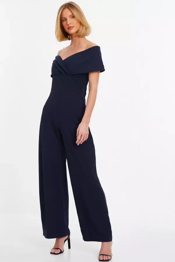 Quiz Clothing Going Out Navy Bardot Palazzo Jumpsuit 8211 Women