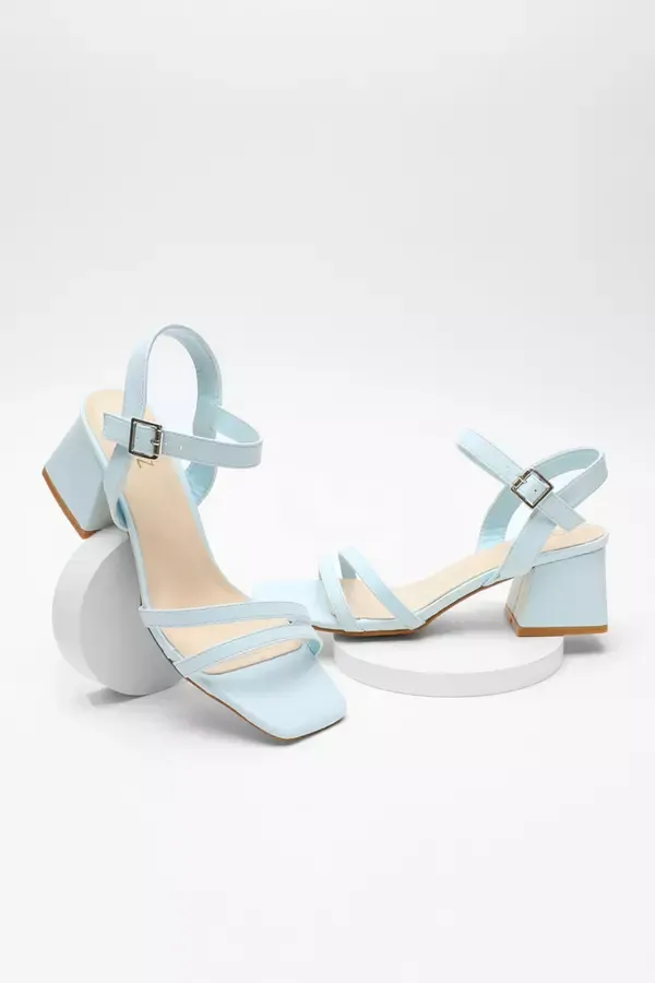 Quiz Clothing Heels Blue Faux Leather Block Heel Sandal 8211 Women
