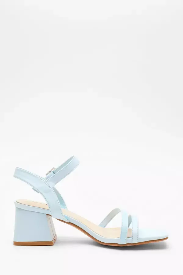 Quiz Clothing Heels Blue Faux Leather Block Heel Sandal 8211 Women