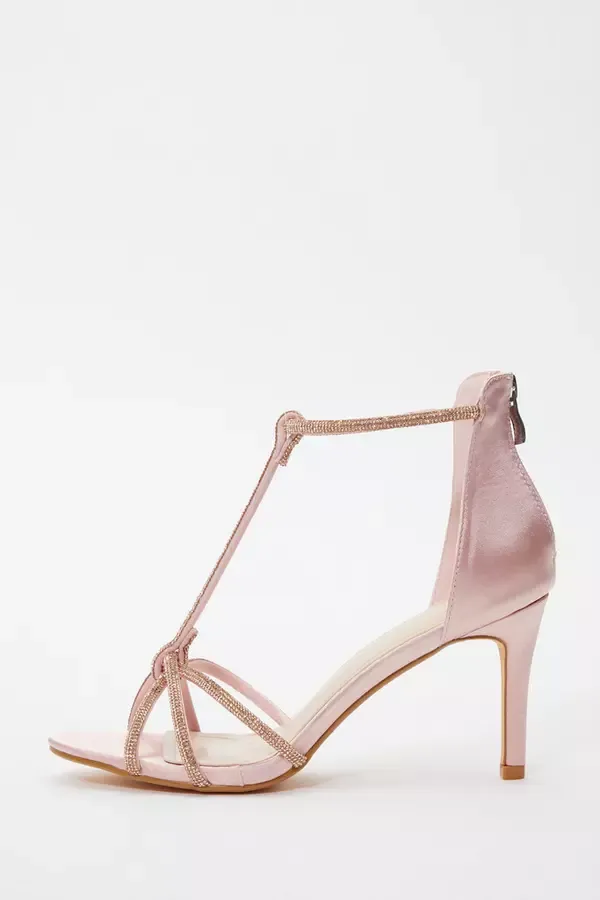 Quiz Clothing Heels Pink Satin Diamante Cross Strap Heeled Sandals 8211 Women