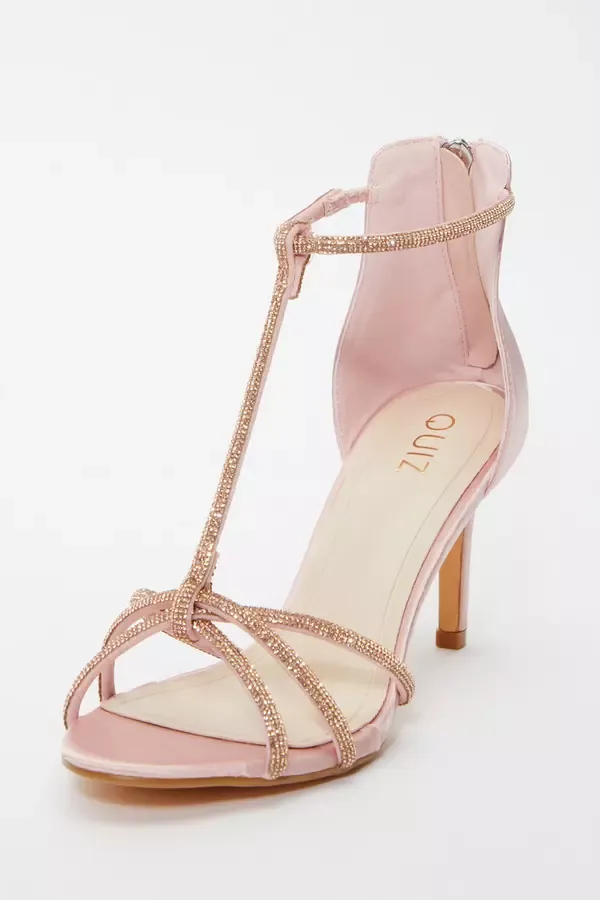 Quiz Clothing Heels Pink Satin Diamante Cross Strap Heeled Sandals 8211 Women