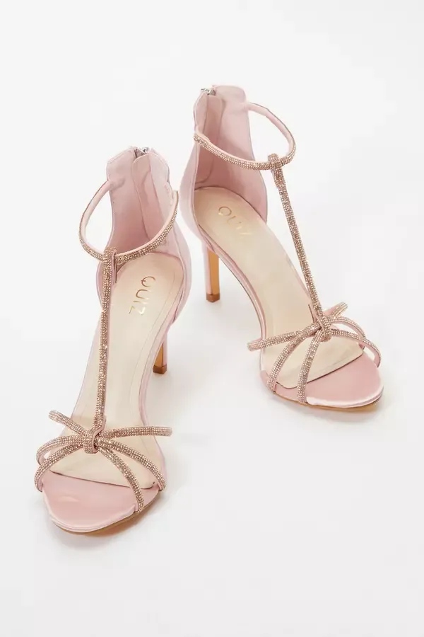 Quiz Clothing Heels Pink Satin Diamante Cross Strap Heeled Sandals 8211 Women