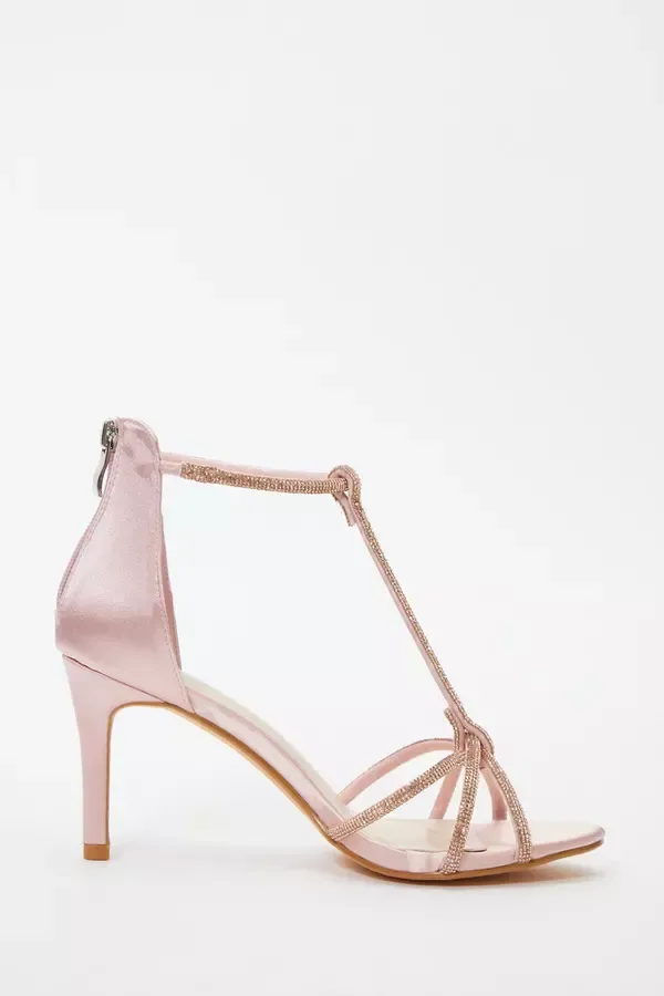 Quiz Clothing Heels Pink Satin Diamante Cross Strap Heeled Sandals 8211 Women