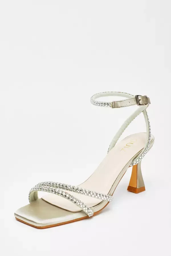 Quiz Clothing Heels Sage Diamante Asymmetric Heeled Sandals 8211 Women