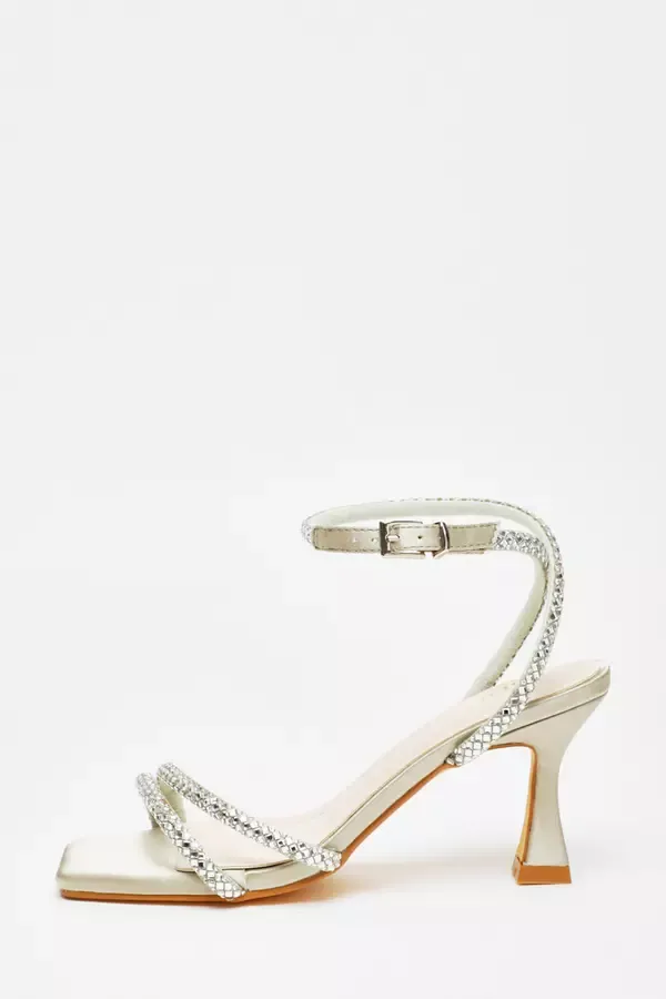 Quiz Clothing Heels Sage Diamante Asymmetric Heeled Sandals 8211 Women