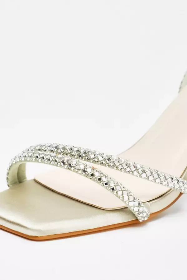 Quiz Clothing Heels Sage Diamante Asymmetric Heeled Sandals 8211 Women