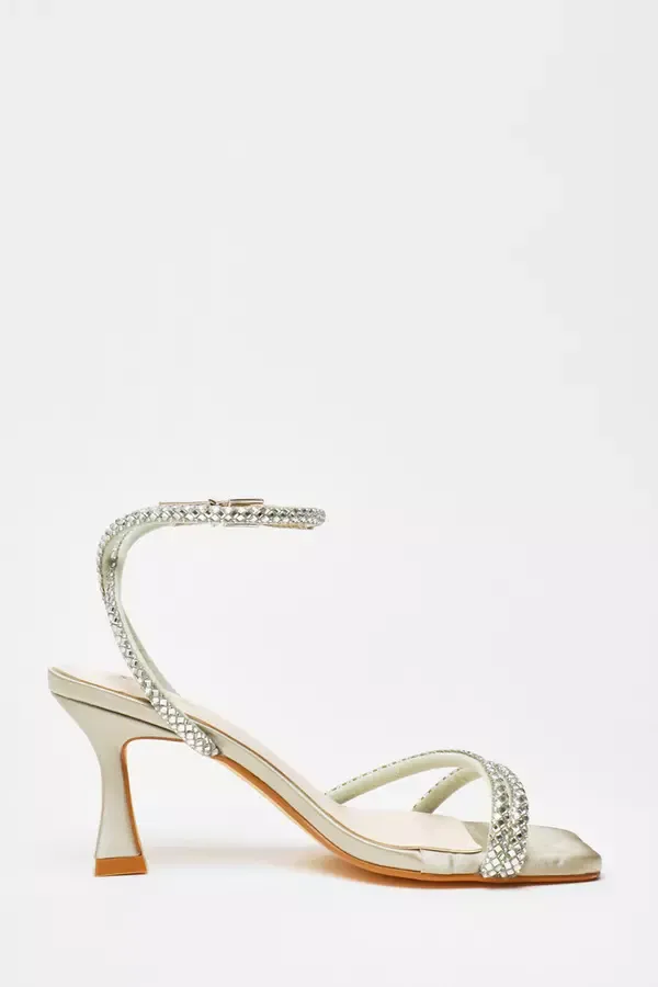 Quiz Clothing Heels Sage Diamante Asymmetric Heeled Sandals 8211 Women