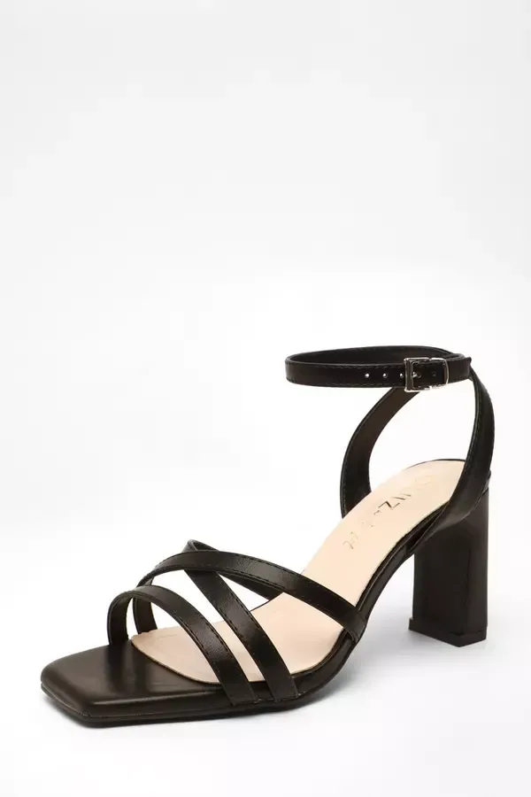 Quiz Clothing Heels Wide Fit Black Faux Leather Strappy Heeled Sandals 8211 Women