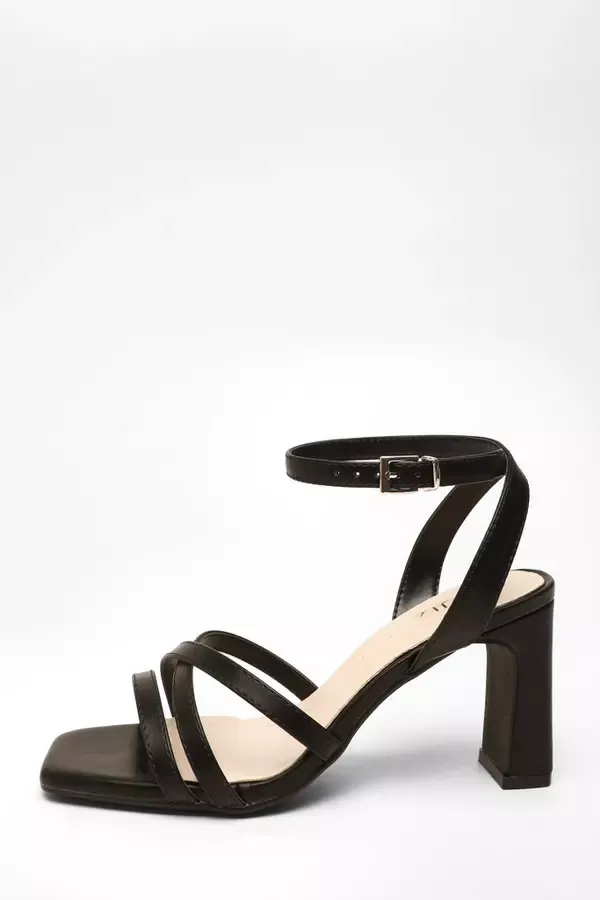Quiz Clothing Heels Wide Fit Black Faux Leather Strappy Heeled Sandals 8211 Women