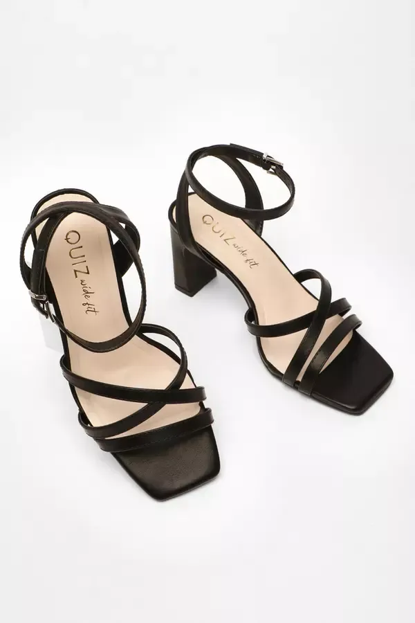 Quiz Clothing Heels Wide Fit Black Faux Leather Strappy Heeled Sandals 8211 Women