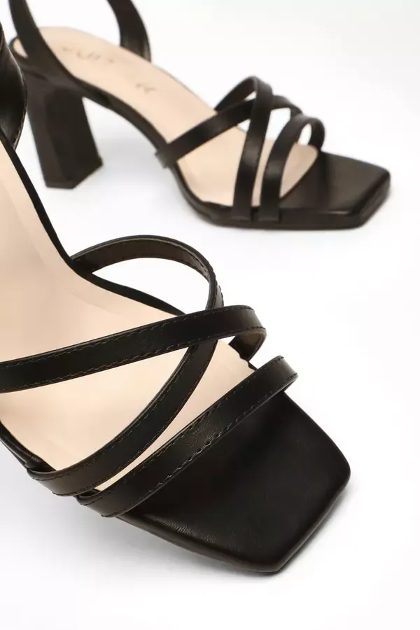 Quiz Clothing Heels Wide Fit Black Faux Leather Strappy Heeled Sandals 8211 Women