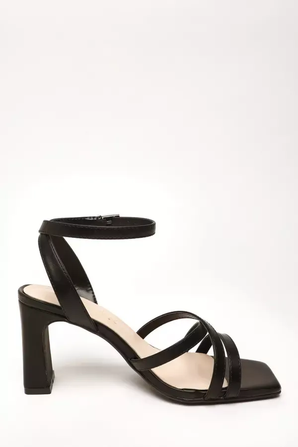 Quiz Clothing Heels Wide Fit Black Faux Leather Strappy Heeled Sandals 8211 Women