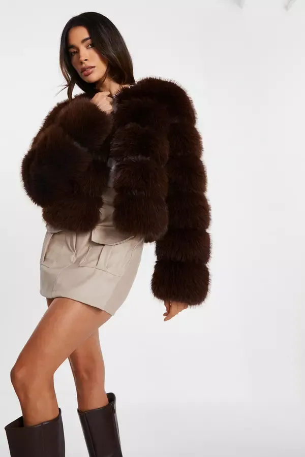 Quiz Clothing Jackets and Coats Brown Faux Fur Jacket 8211 Women