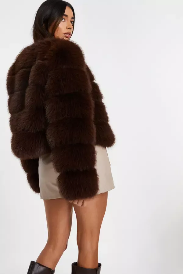 Quiz Clothing Jackets and Coats Brown Faux Fur Jacket 8211 Women
