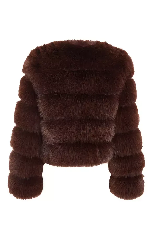 Quiz Clothing Jackets and Coats Brown Faux Fur Jacket 8211 Women