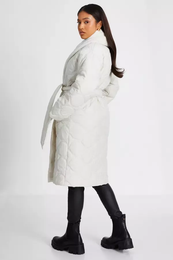 Quiz Clothing Jackets and Coats Petite Cream Quilted Long Line Coat 8211 Women