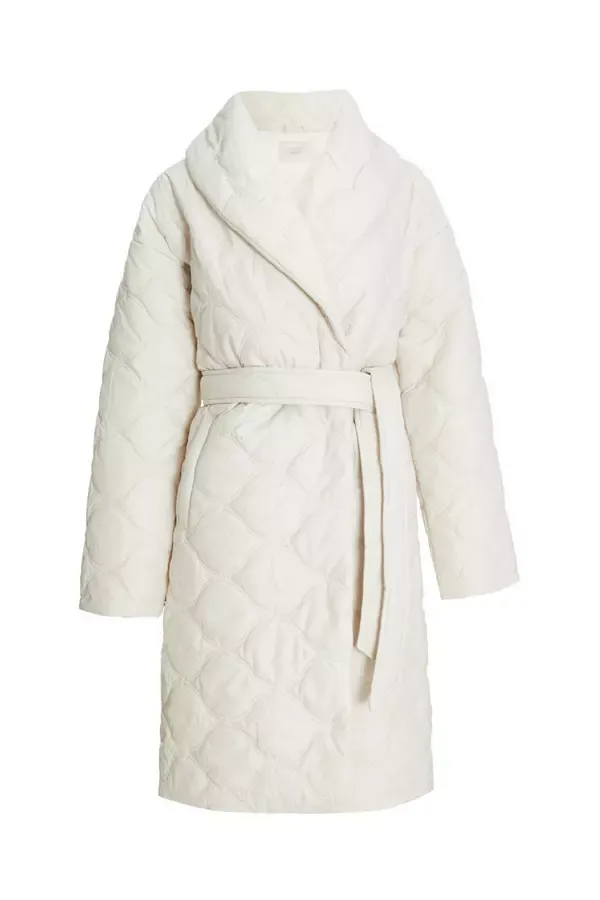 Quiz Clothing Jackets and Coats Petite Cream Quilted Long Line Coat 8211 Women