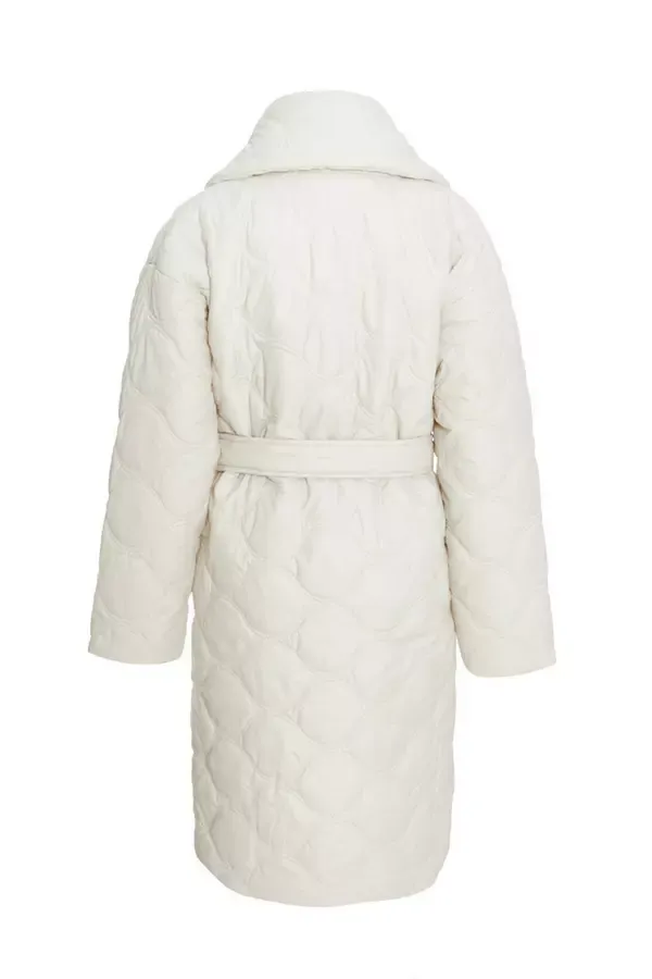 Quiz Clothing Jackets and Coats Petite Cream Quilted Long Line Coat 8211 Women