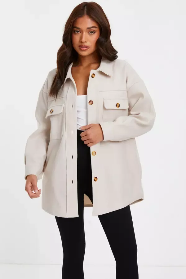 Quiz Clothing Jackets and Coats Petite Stone Button Front Shacket 8211 Women