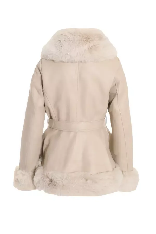Quiz Clothing Jackets and Coats Stone Faux Fur Trim Belted Jacket 8211 Women Quiz Clothing Jackets and Coats Stone Faux Fur Trim Belted Jacket 8211 Women