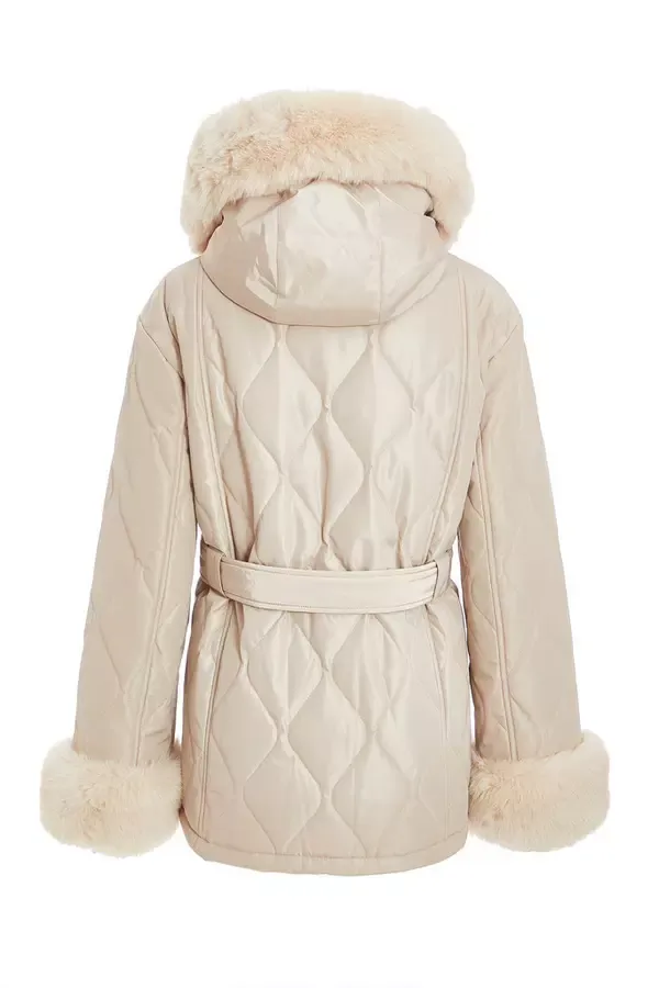 Quiz Clothing Jackets and Coats Stone Faux Fur Trim Jacket 8211 Women