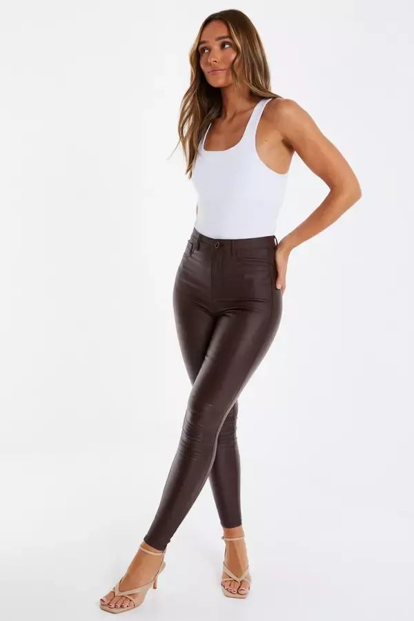 Quiz Clothing Jeans Brown Faux Leather Skinny Jeans 8211 Women
