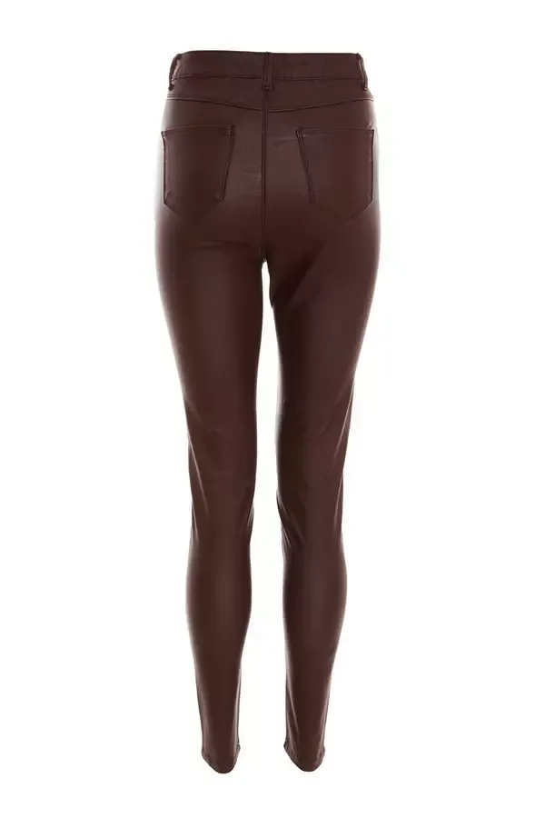 Quiz Clothing Jeans Brown Faux Leather Skinny Jeans 8211 Women