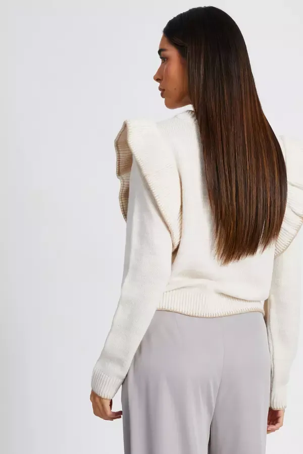 Quiz Clothing Jumpers Beige Knitted Frill Sleeve Jumper 8211 Women