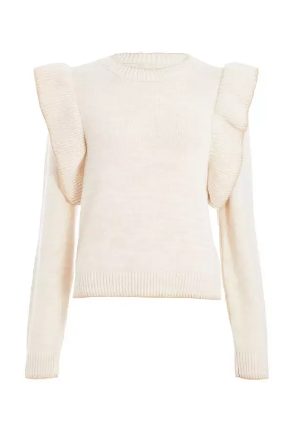Quiz Clothing Jumpers Beige Knitted Frill Sleeve Jumper 8211 Women