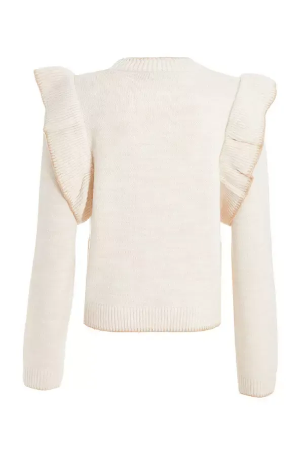 Quiz Clothing Jumpers Beige Knitted Frill Sleeve Jumper 8211 Women
