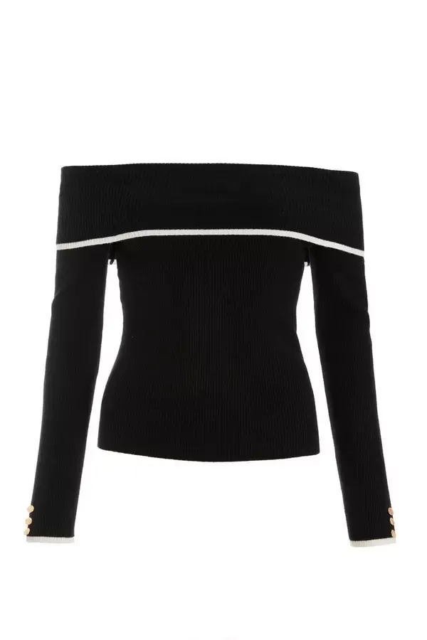 Quiz Clothing Jumpers Black Contrast Trim Bardot Knitted Top 8211 Women