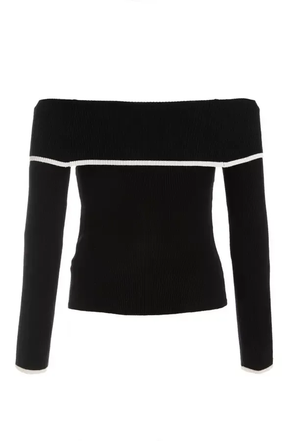 Quiz Clothing Jumpers Black Contrast Trim Bardot Knitted Top 8211 Women