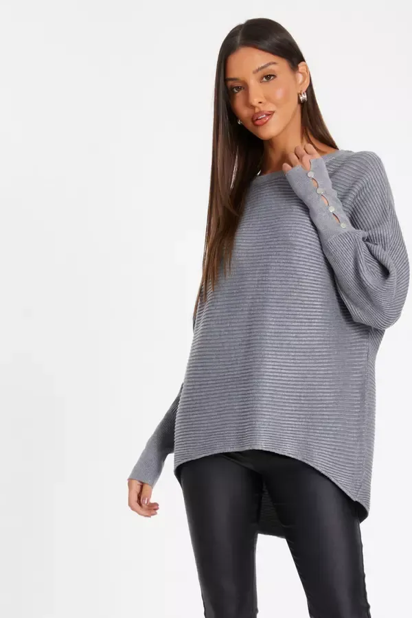 Quiz Clothing Jumpers Grey Light Knit Buttoned Jumper 8211 Women