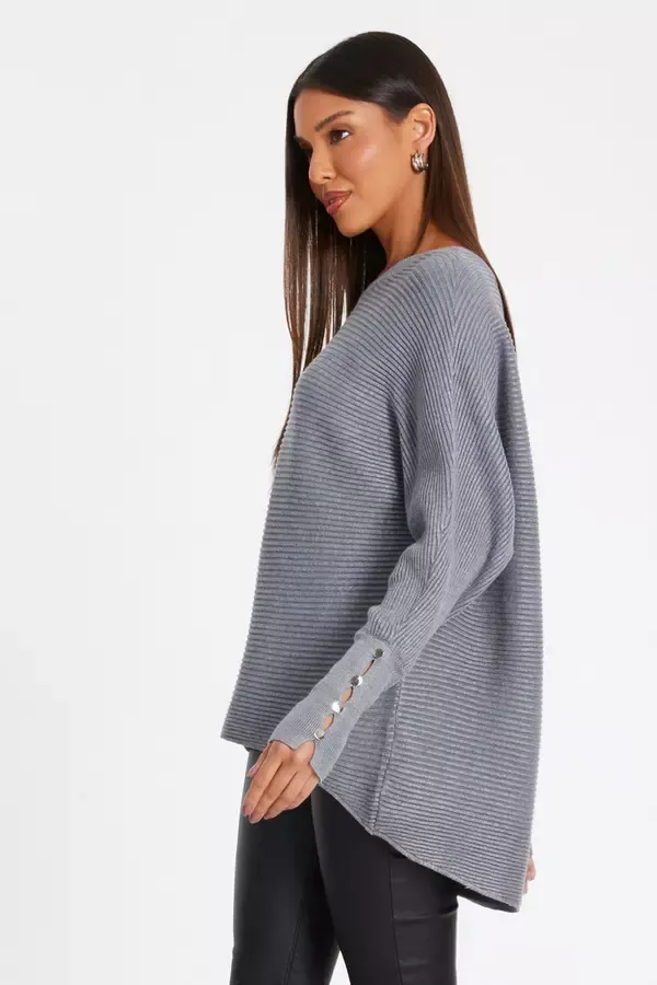 Quiz Clothing Jumpers Grey Light Knit Buttoned Jumper 8211 Women