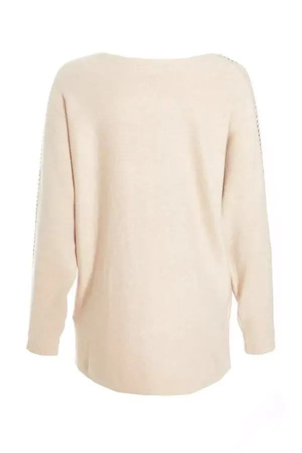 Quiz Clothing Jumpers Stone Knit Diamante Sleeve Jumper 8211 Women