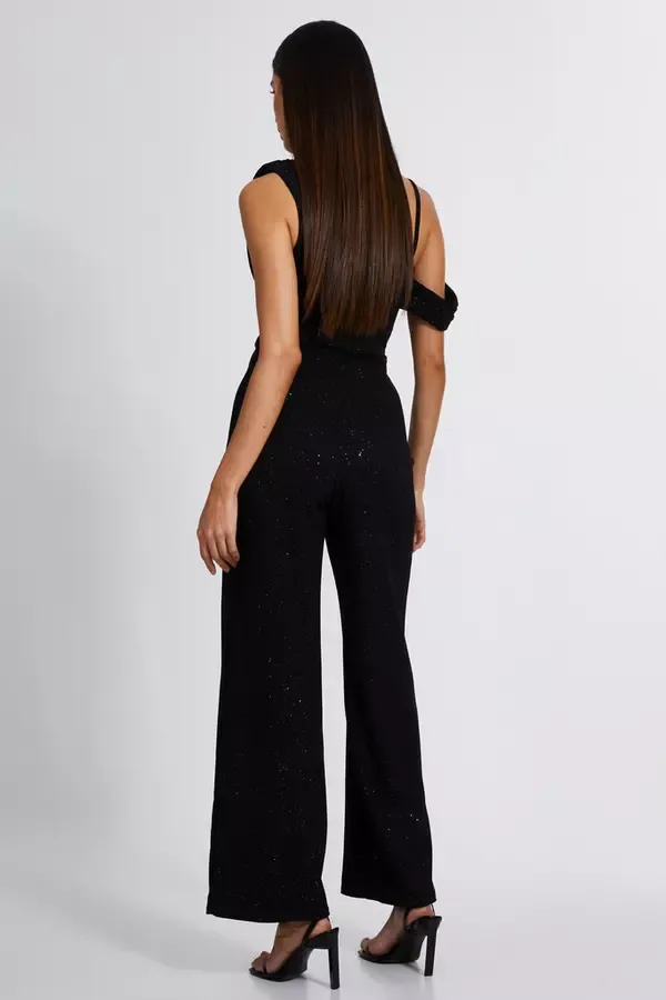 Quiz Clothing Jumpsuits Black Glitter Cowl Neck Jumpsuit 8211 Women