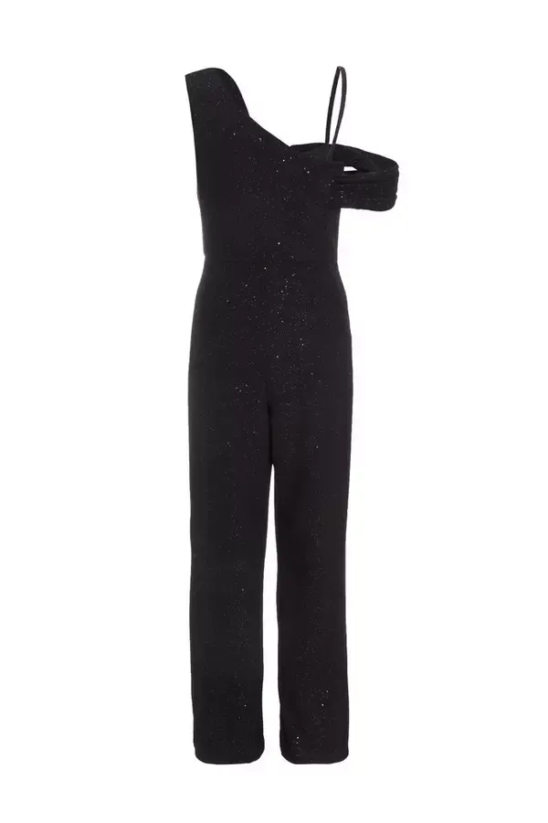 Quiz Clothing Jumpsuits Black Glitter Cowl Neck Jumpsuit 8211 Women