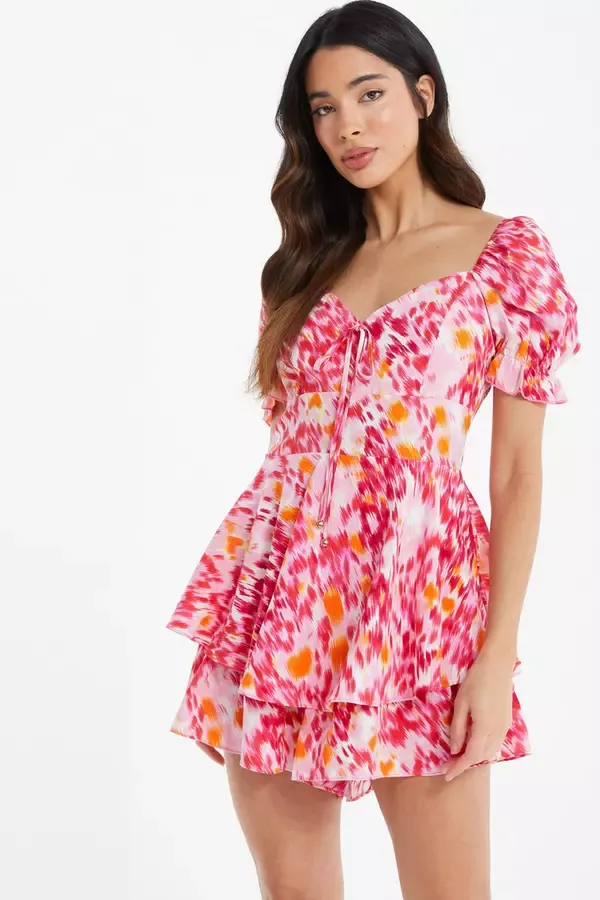 Quiz Clothing Jumpsuits Pink Brush Stroke Playsuit 8211 Women