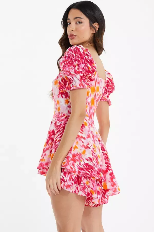 Quiz Clothing Jumpsuits Pink Brush Stroke Playsuit 8211 Women