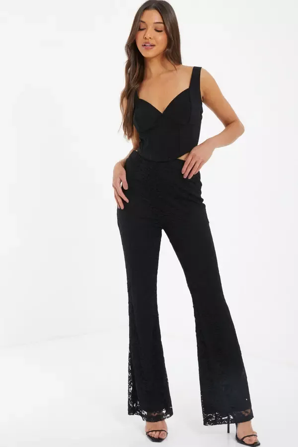 Quiz Clothing Leggings Black Lace Flared Leggings 8211 Women