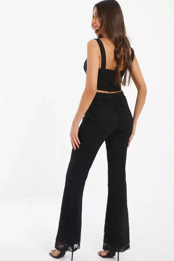 Quiz Clothing Leggings Black Lace Flared Leggings 8211 Women