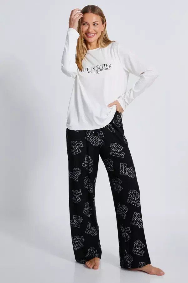 Quiz Clothing Nightwear Black Slogan Pyjama Set 8211 Women