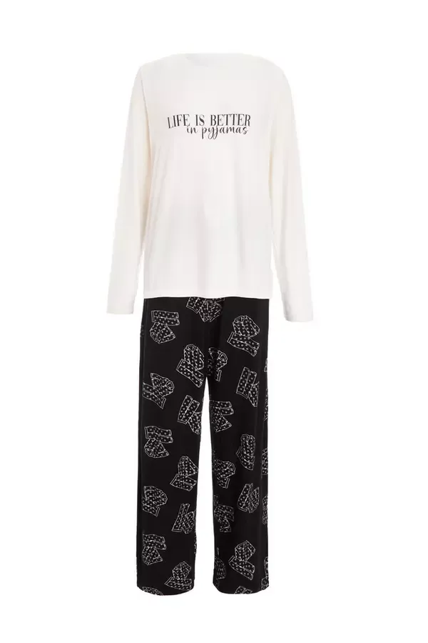 Quiz Clothing Nightwear Black Slogan Pyjama Set 8211 Women