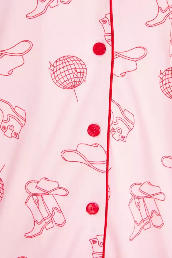 Quiz Clothing Nightwear Pink Cowboy Print Long Pyjama Set 8211 Women