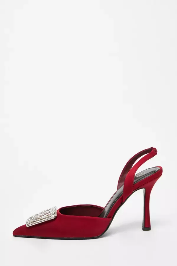 Quiz Clothing Party Shoes Dark Red Satin Brooch Court Heels 8211 Women